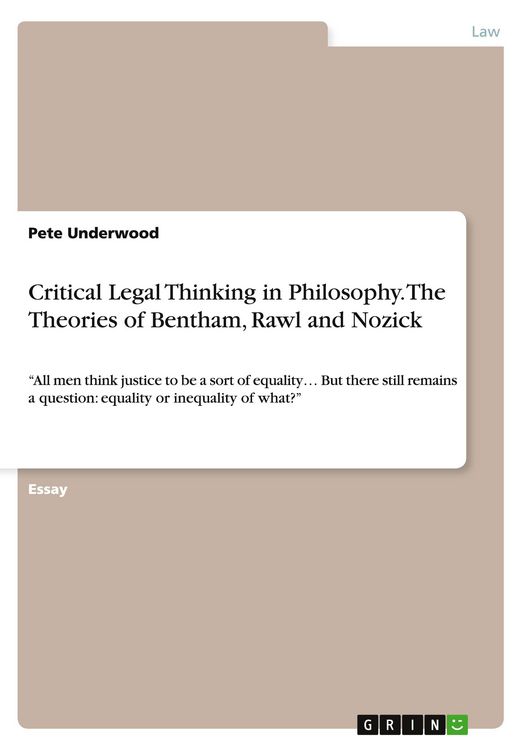 Produktbild: Critical Legal Thinking in Philosophy. The Theories of Bentham, Rawl and Nozick