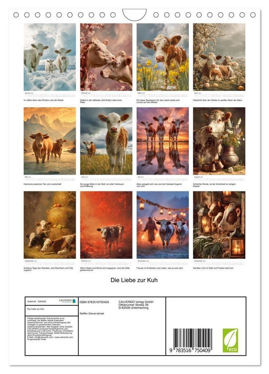 Produktbild: Die Liebe zur Kuh (Wandkalender 2027 DIN A4 hoch), CALVENDO Monatskalender