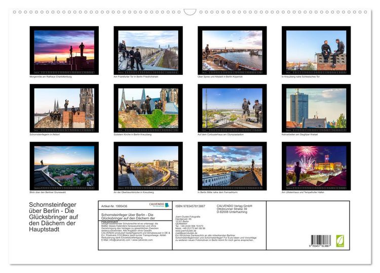 Produktbild: Schornsteinfeger &uuml;ber Berlin - Die Gl&uuml;cksbringer auf den D&auml;chern der Hauptstadt (Wandkalender 2026 DIN A2 quer), CALVENDO Monatskalender