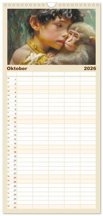 Produktbild: Familienplaner 2026 - Tierliebe - In exotischer Umgebung mit 5 Spalten (Wandkalender, 21 x 45 cm) CALVENDO