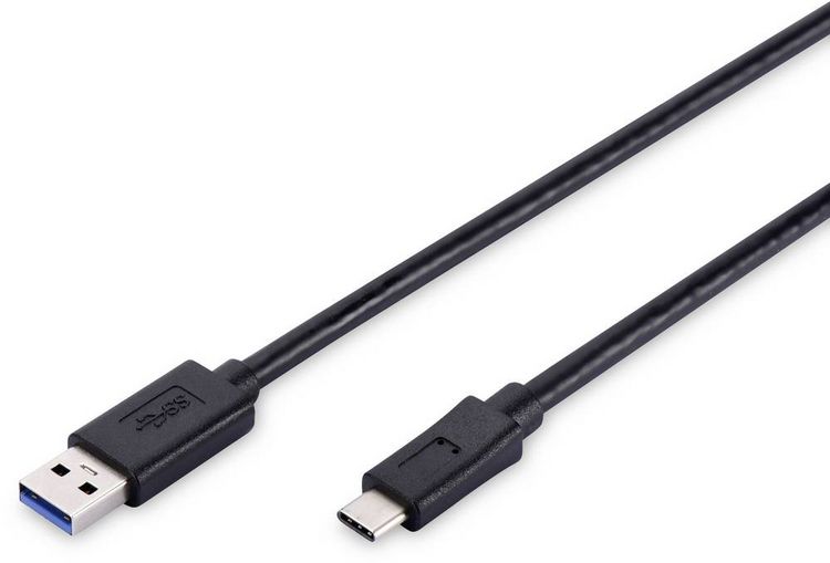 Produktbild: Digitus USB-Kabel USB 3.2 Gen1 USB-A Stecker, USB-C&reg; Stecker 1.00 m Schwarz Rund, beidseitig verwendbarer Stecker, doppelt geschirmt AK-300136-010-S