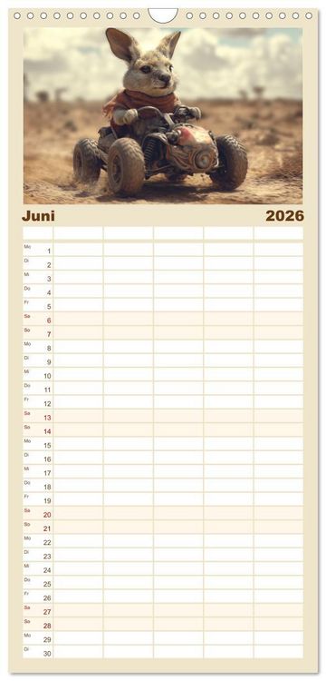 Produktbild: Familienplaner 2026 - Tierische Rennfahrer - Mit Tieren im Oldtimer durch das Jahr mit 5 Spalten (Wandkalender, 21 x 45 cm) CALVENDO
