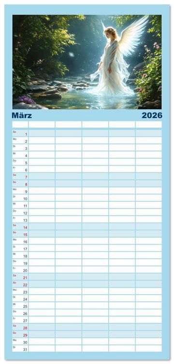 Produktbild: Familienplaner 2026 - Engel und Wasser - Ein Band der Anmut mit 5 Spalten (Wandkalender, 21 x 45 cm) CALVENDO