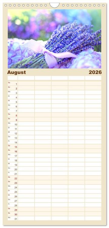 Produktbild: Familienplaner 2026 - Zartes Landhausflair. Erholung und Entspannung f&uuml;r die Seele mit 5 Spalten (Wandkalender, 21 x 45 cm) CALVENDO