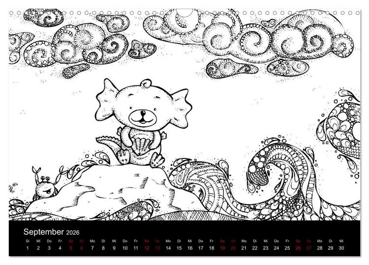 Produktbild: Bezaubernde Mini-Monster - Ein Ausmal-Kalender (Wandkalender 2026 DIN A3 quer), CALVENDO Monatskalender