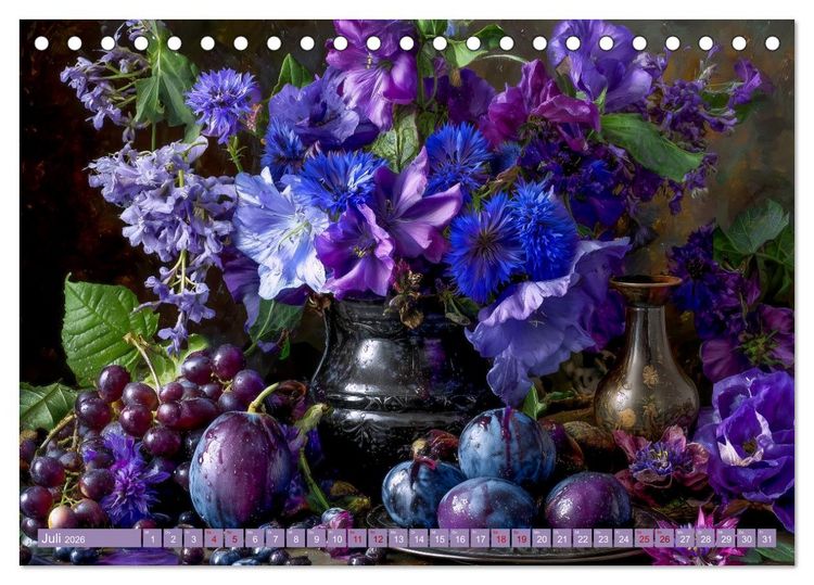 Produktbild: Bloom und Bite. KI mixt Blumen, Obst und Gem&uuml;se (Tischkalender 2026 DIN A5 quer), CALVENDO Monatskalender