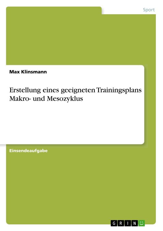 Produktbild: Erstellung eines geeigneten Trainingsplans Makro- und Mesozyklus