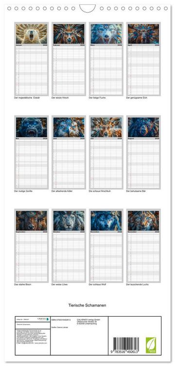 Produktbild: Familienplaner 2026 - Tierische Schamanen mit 5 Spalten (Wandkalender, 21 x 45 cm) CALVENDO