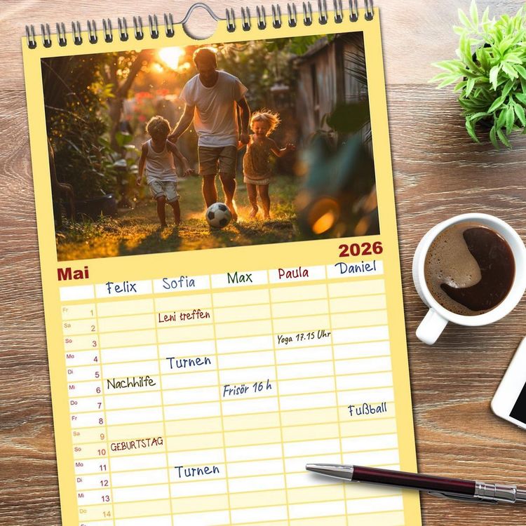 Produktbild: Familienplaner 2026 - Fu&szlig;ball im Blut mit 5 Spalten (Wandkalender, 21 x 45 cm) CALVENDO