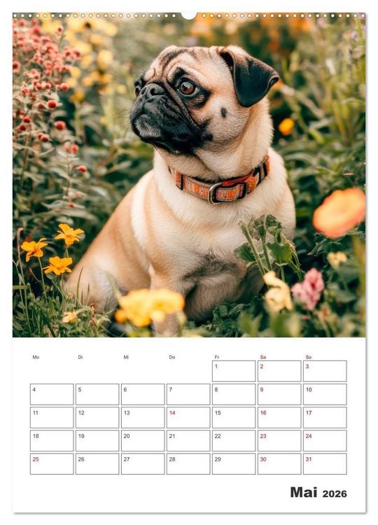 Produktbild: MOPS Pfotengl&uuml;ck in Faltenform (hochwertiger Premium Wandkalender 2026 DIN A2 hoch), Kunstdruck in Hochglanz