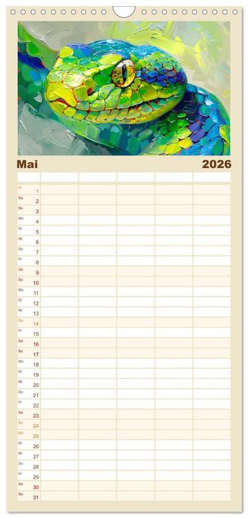 Produktbild: Familienplaner 2026 - Schlangen. Faszination Reptilien. Kunstvolle Paintings mit 5 Spalten (Wandkalender, 21 x 45 cm) CALVENDO