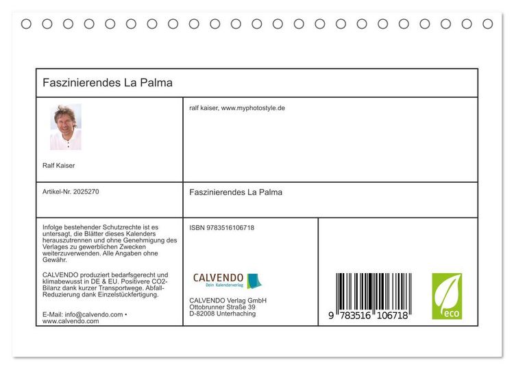 Produktbild: Faszinierendes La Palma (Tischkalender 2026 DIN A5 quer), CALVENDO Monatskalender