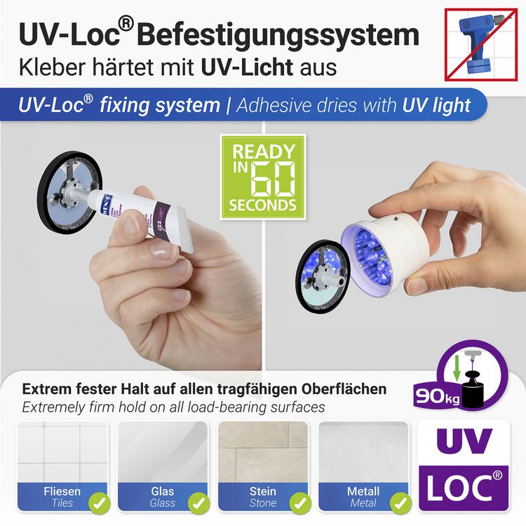Produktbild: UV-Loc&reg; Badetuchstange Uno Mod. Udine 40 cm, Befestigen ohne Bohren mit innovativem Klebesystem