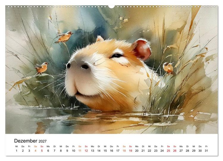 Produktbild: Capybara - die Kunst des gelassenen Daseins (hochwertiger Premium Wandkalender 2027 DIN A2 quer), Kunstdruck in Hochglanz