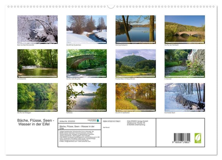 Produktbild: B&auml;che, Fl&uuml;sse, Seen - Wasser in der Eifel (hochwertiger Premium Wandkalender 2026 DIN A2 quer), Kunstdruck in Hochglanz