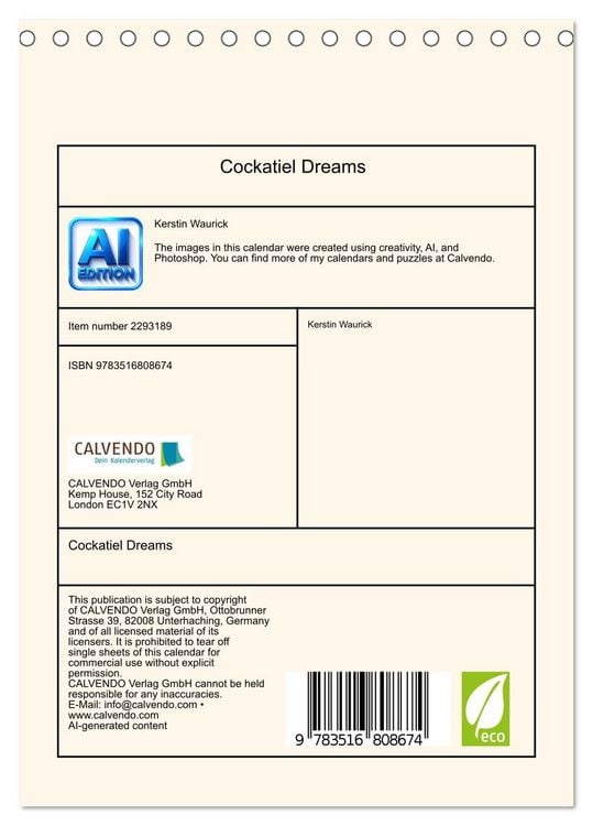 Produktbild: Cockatiel Dreams (Desk Calendar 2027 DIN A5 portrait), CALVENDO 12 Month DeskCalendar