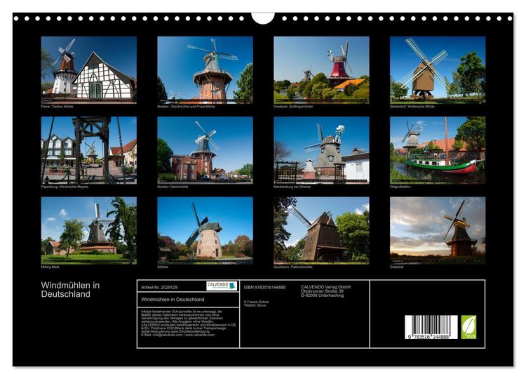 Produktbild: Windm&uuml;hlen in Deutschland (Wandkalender 2026 DIN A3 quer), CALVENDO Monatskalender