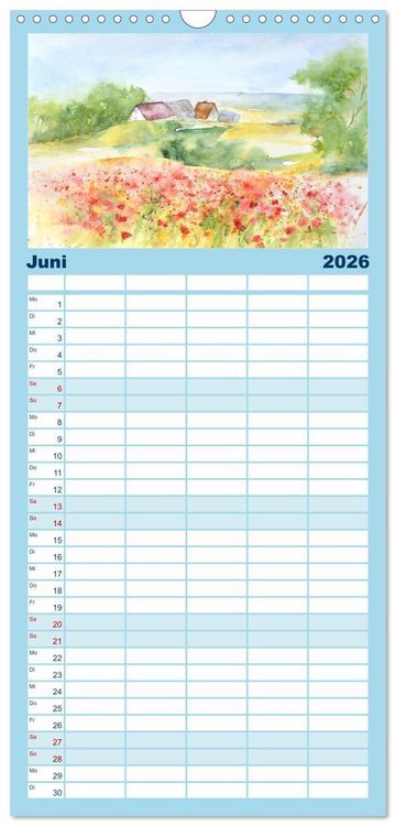 Produktbild: Familienplaner 2026 - R&uuml;gen Impressionen in Aquarell mit 5 Spalten (Wandkalender, 21 x 45 cm) CALVENDO