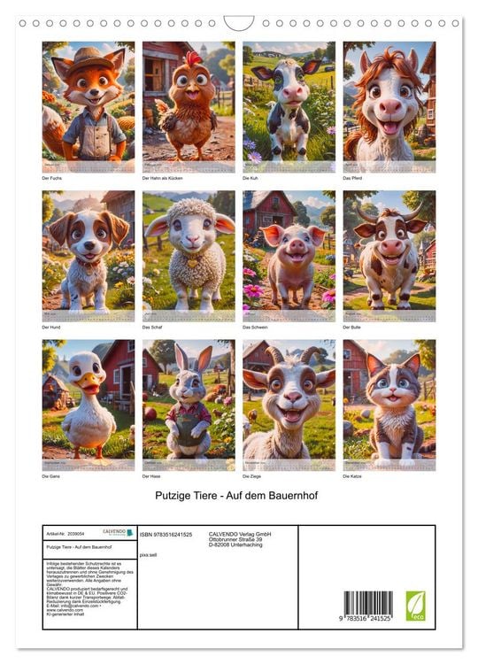 Produktbild: Putzige Tiere - Auf dem Bauernhof (Wandkalender 2026 DIN A3 hoch), CALVENDO Monatskalender