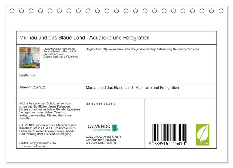 Produktbild: Murnau und das Blaue Land - Aquarelle und Fotografien (Tischkalender 2026 DIN A5 quer), CALVENDO Monatskalender