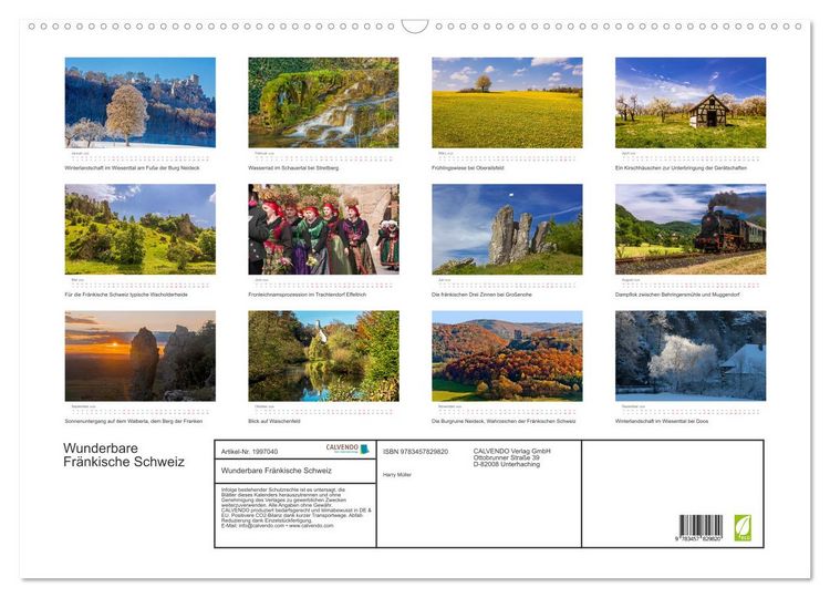 Produktbild: Wunderbare Fr&auml;nkische Schweiz (Wandkalender 2026 DIN A2 quer), CALVENDO Monatskalender