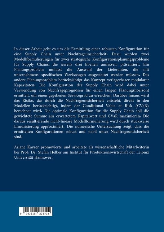 Produktbild: Robuste strategische Konfigurationsplanung f&uuml;r Supply Chains unter Nachfrageunsicherheit