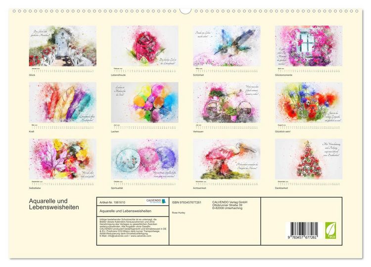 Produktbild: Aquarelle und Lebensweisheiten (hochwertiger Premium Wandkalender 2026 DIN A2 quer), Kunstdruck in Hochglanz