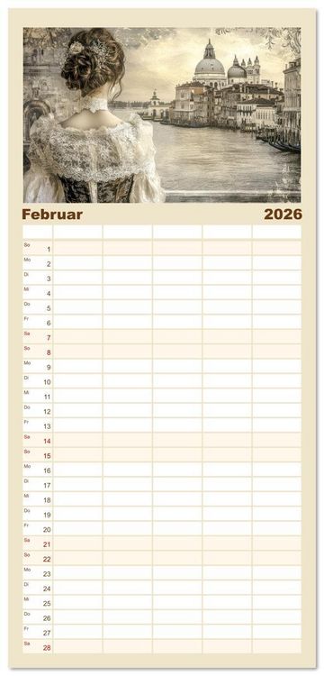Produktbild: Familienplaner 2026 - Venezianischer Stil - In dezenten Farbt&ouml;nen mit 5 Spalten (Wandkalender, 21 x 45 cm) CALVENDO