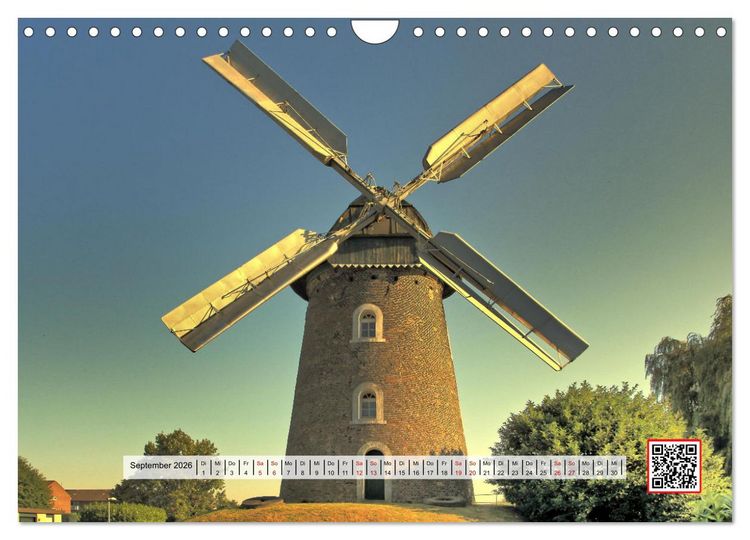 Produktbild: Die sch&ouml;nsten Windm&uuml;hlen am Niederrhein (Wandkalender 2026 DIN A4 quer), CALVENDO Monatskalender