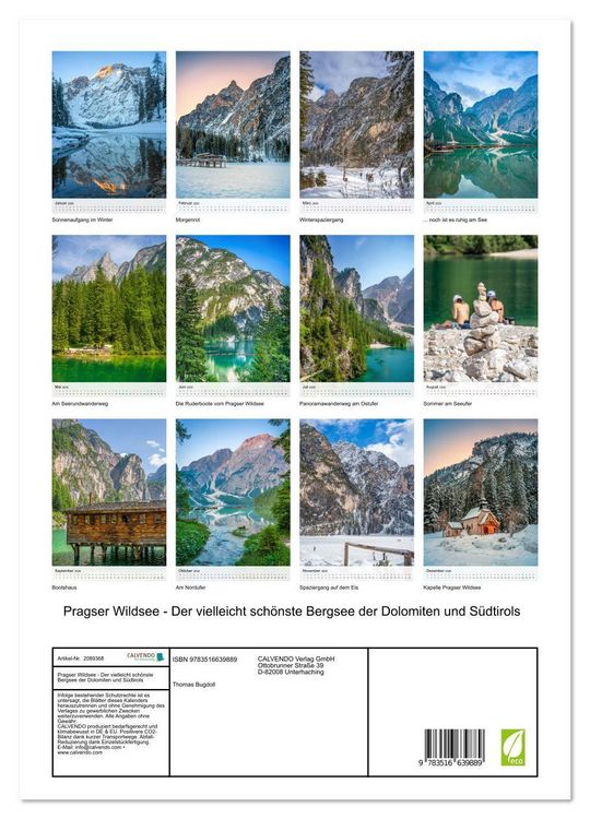 Produktbild: Pragser Wildsee - Der vielleicht sch&ouml;nste Bergsee der Dolomiten und S&uuml;dtirols (Wandkalender 2026 DIN A3 hoch), CALVENDO Monatskalender