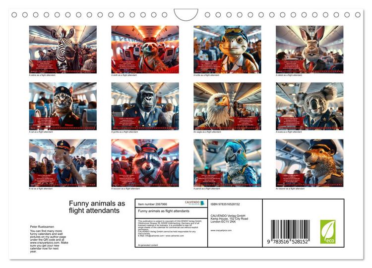 Produktbild: Funny animals as flight attendants (Wall Calendar 2026 DIN A4 landscape), CALVENDO 12 Month Wall Calendar