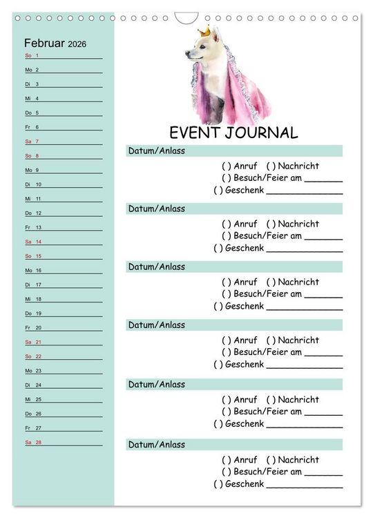 Produktbild: B-DAY PLANER - Aquarell Hunderassen - F&uuml;r Termine, Geschenke, Eventdetails & mehr (Wandkalender 2026 DIN A3 hoch), CALVENDO Monatskalender