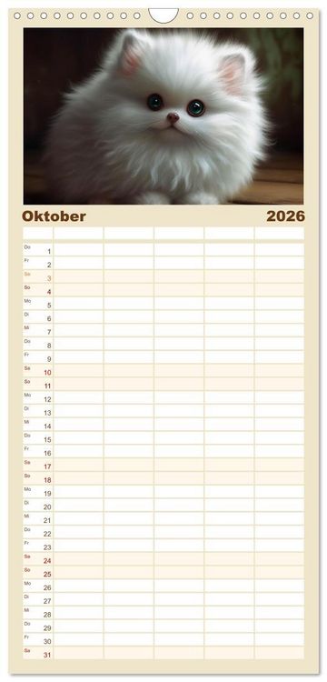 Produktbild: Familienplaner 2026 - Zauberhafte Fluffies mit 5 Spalten (Wandkalender, 21 x 45 cm) CALVENDO