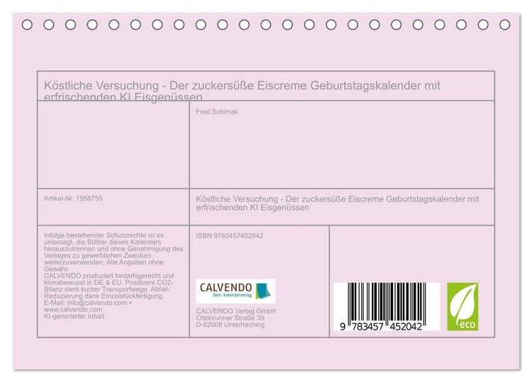 Produktbild: K&ouml;stliche Versuchung - Der zuckers&uuml;&szlig;e Eiscreme Geburtstagskalender mit erfrischenden KI Eisgen&uuml;ssen (Tischkalender 2026 DIN A5 quer), CALVENDO Monatskalender