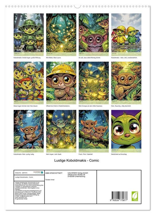 Produktbild: Lustige Koboldmakis - Comic (hochwertiger Premium Wandkalender 2027 DIN A2 hoch), Kunstdruck in Hochglanz