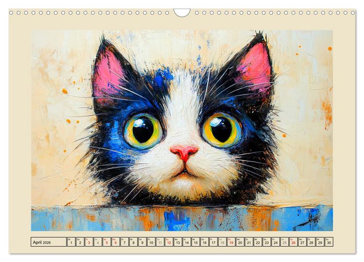 Produktbild: Katzengesichter im &Ouml;lgem&auml;lde-Stil. Liebliche Portraits f&uuml;rs Herz (Wandkalender 2026 DIN A3 quer), CALVENDO Monatskalender