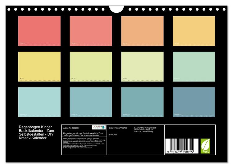 Produktbild: Regenbogen Kinder Bastelkalender - Zum Selbstgestalten - DIY Kreativ-Kalender (Wandkalender 2026 DIN A4 quer), CALVENDO Monatskalender