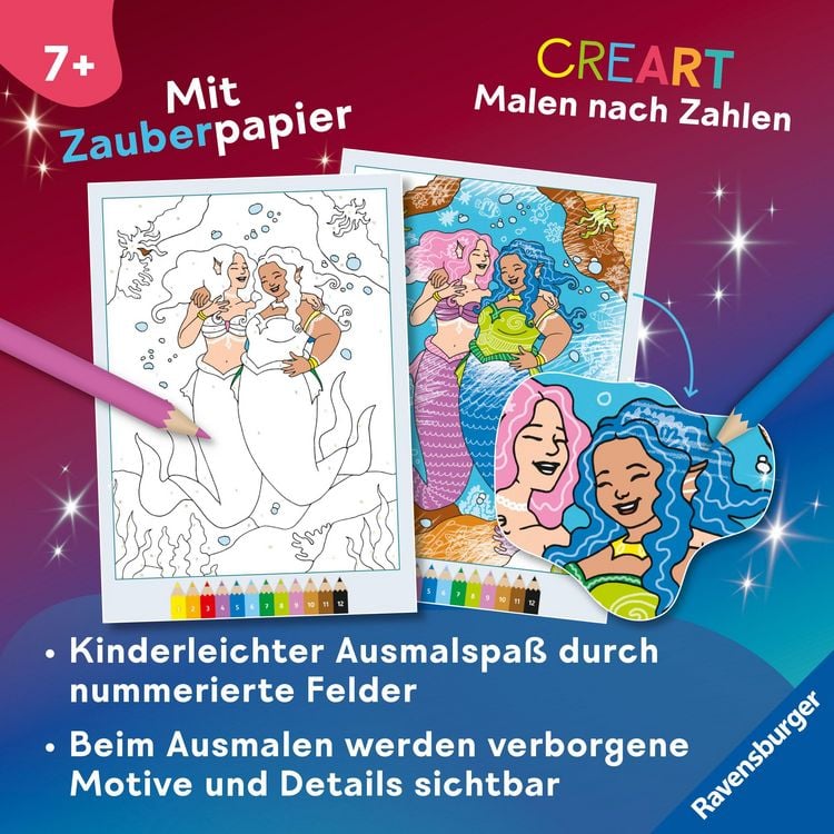 Produktbild: CreArt Malen nach Zahlen ab 7 Zauberpapier - Meerjungfrauen