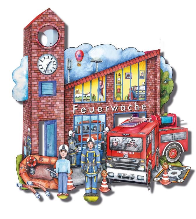 Produktbild: Feuerwache mit Feuerwehr Bastelbogen Ausschneidebogen