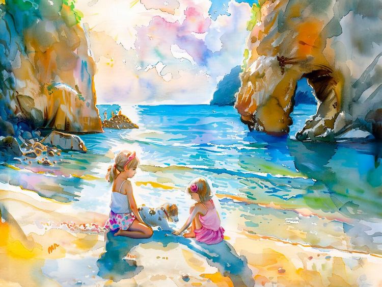 Produktbild: CALVENDO Puzzle Zwei M&auml;dchen mit Hund am Felsentor | 1000 Teile Lege-Gr&ouml;&szlig;e 64x48cm Foto-Puzzle f&uuml;r gl&uuml;ckliche Stunden
