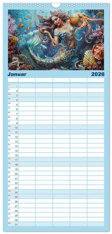 Produktbild: Familienplaner 2026 - Meerjungfrauen. Zauberhafte Nixen-Paintings mit 5 Spalten (Wandkalender, 21 x 45 cm) CALVENDO