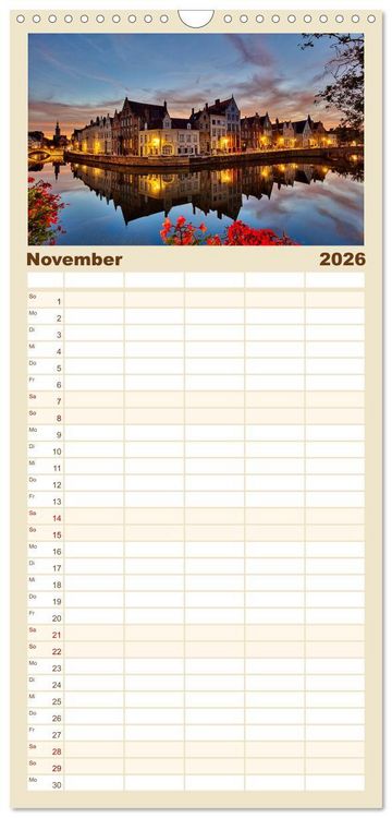 Produktbild: Familienplaner 2026 - Br&uuml;gge und Gent im Zwielicht mit 5 Spalten (Wandkalender, 21 x 45 cm) CALVENDO