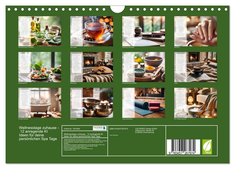 Produktbild: Wellnesstage zuhause - 12 anregende KI Ideen f&uuml;r deine pers&ouml;nlichen Spa Tage (Wandkalender 2026 DIN A4 quer), CALVENDO Monatskalender