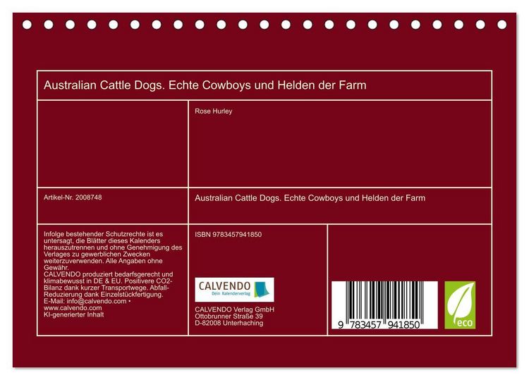 Produktbild: Australian Cattle Dogs. Echte Cowboys und Helden der Farm (Tischkalender 2026 DIN A5 quer), CALVENDO Monatskalender