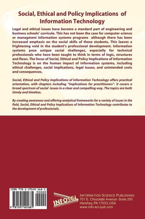 Produktbild: Social, Ethical and Policy Implications of Information Technology