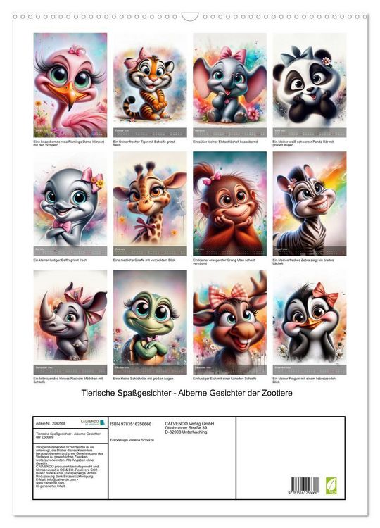 Produktbild: Tierische Spa&szlig;gesichter - Alberne Gesichter der Zootiere (Wandkalender 2026 DIN A2 hoch), CALVENDO Monatskalender