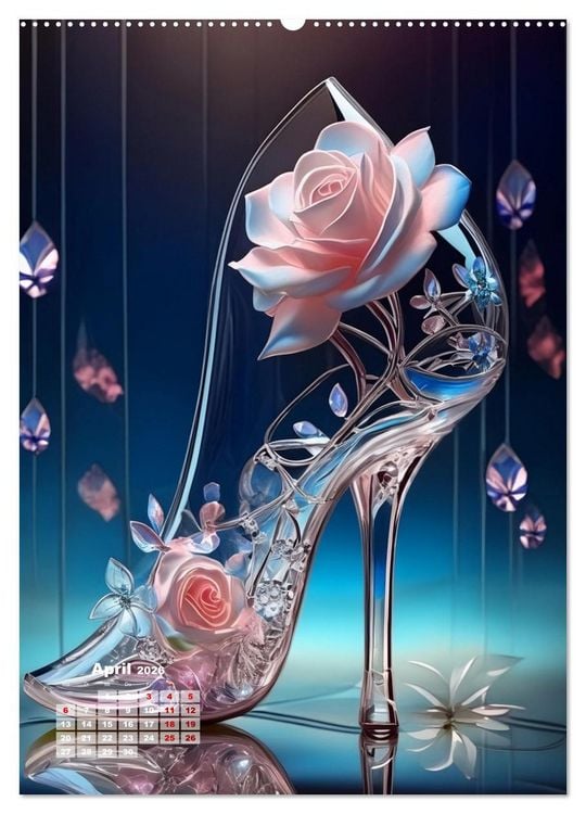 Produktbild: Gl&auml;serne Schuhe - M&auml;rchenhafte Pumps voller funkelnder Tr&auml;ume (hochwertiger Premium Wandkalender 2026 DIN A2 hoch), Kunstdruck in Hochglanz
