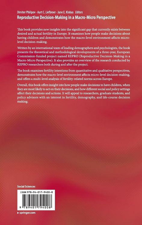 Produktbild: Reproductive Decision-Making in a Macro-Micro Perspective