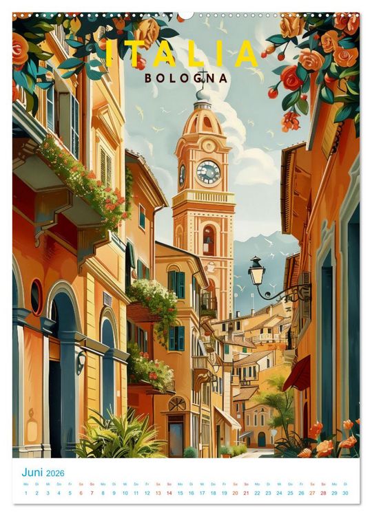 Produktbild: Italien - Old School Poster Style (Wandkalender 2026 DIN A2 hoch), CALVENDO Monatskalender