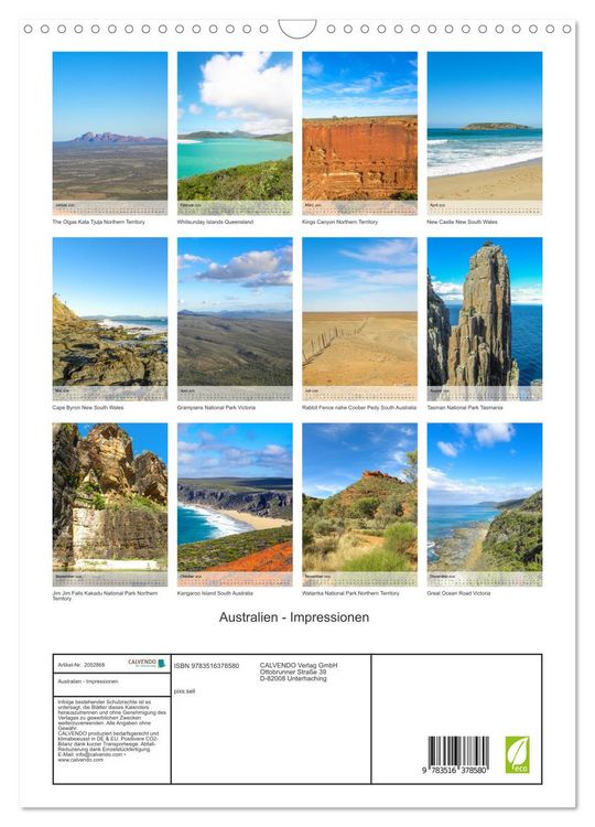 Produktbild: Australien - Impressionen (Wandkalender 2026 DIN A3 hoch), CALVENDO Monatskalender